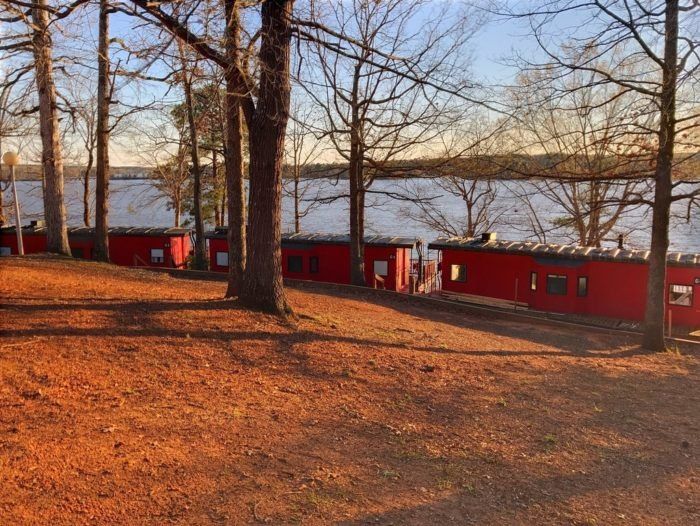 Red Train near Lake