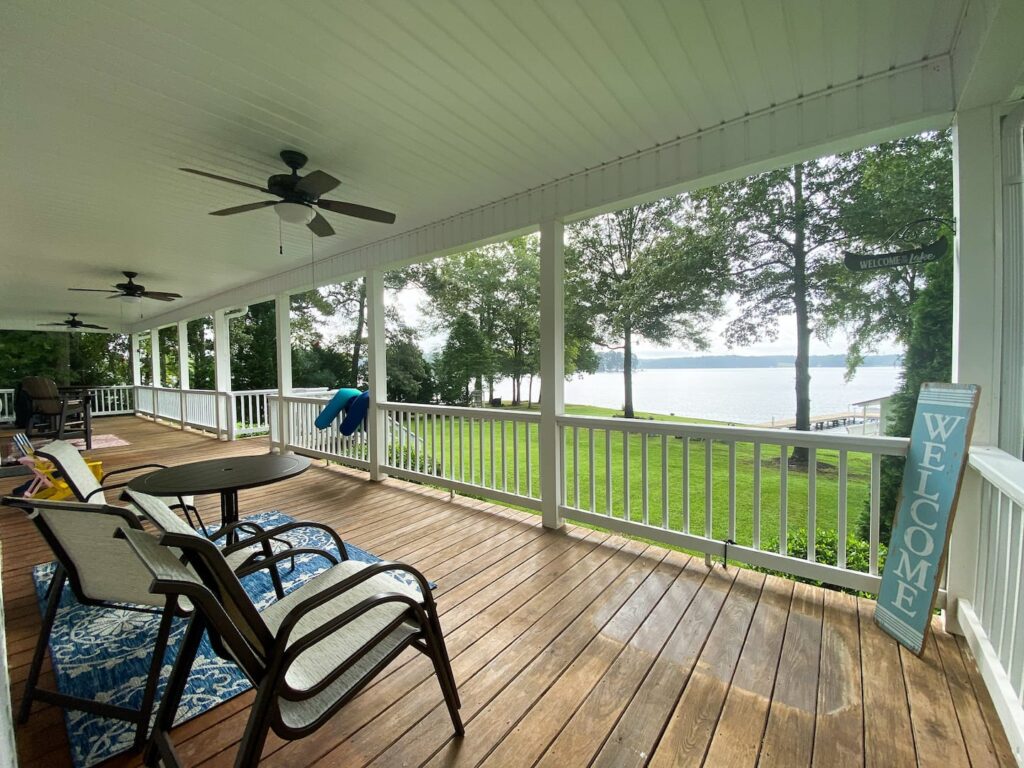 Porch of a vacation rental home overlooking Lake Sinclair